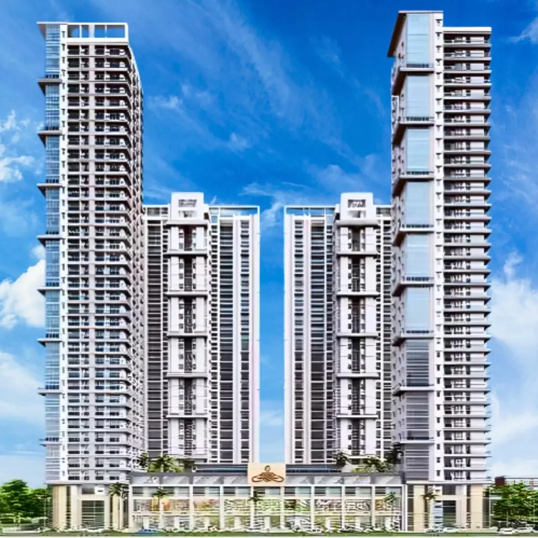 Exterior view of a residential tower complex